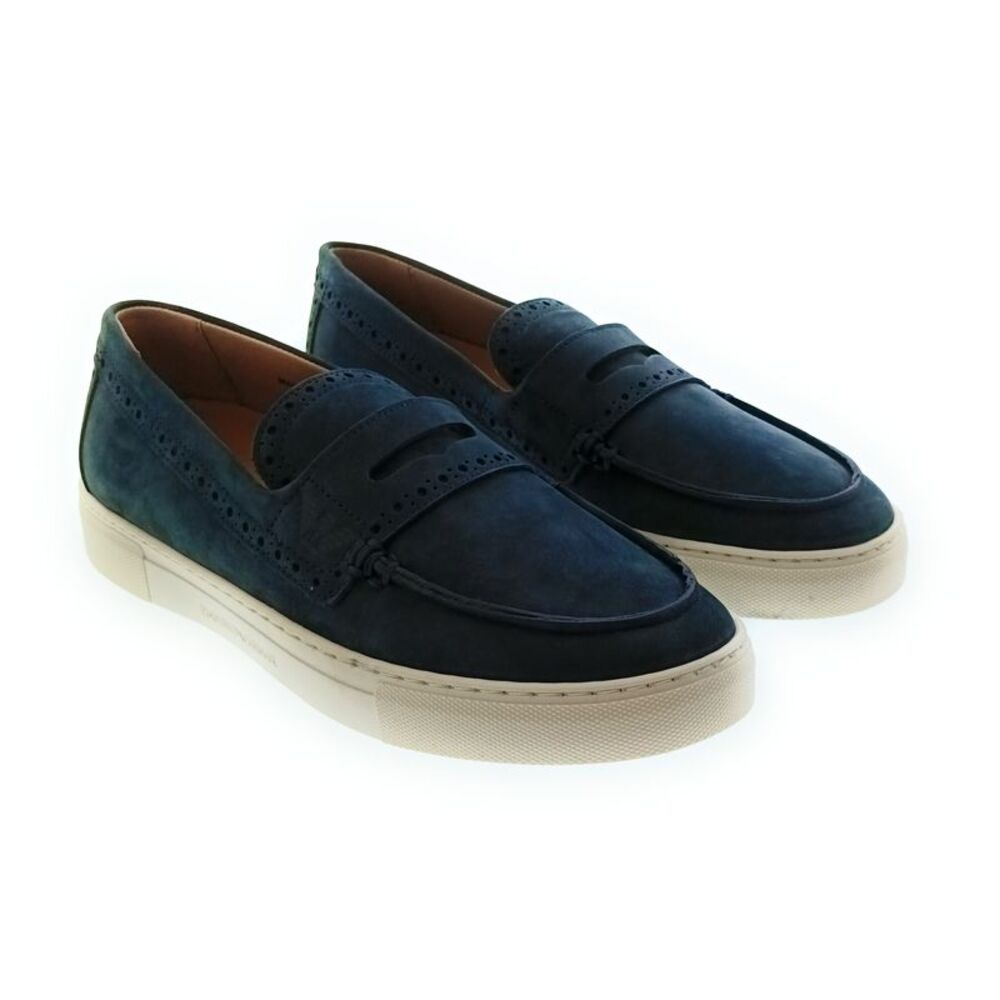 Emporio Armani Men's Navy Leather Penny Loafer Sneakers
